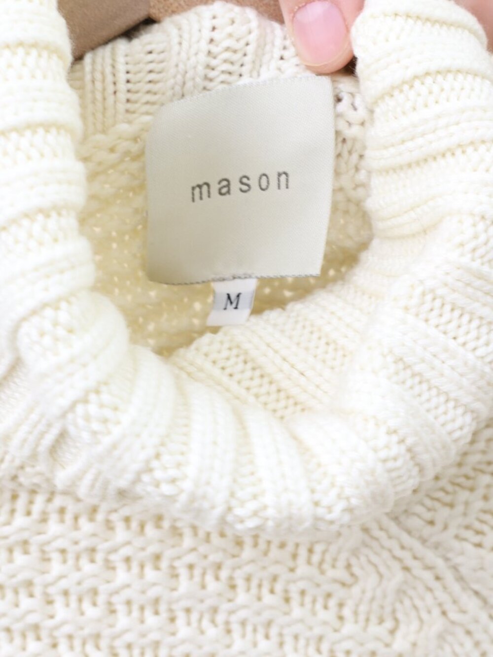 MASON Chunky Knit‎ Turtleneck Sweater Ivory Wool Cashmere Blend Medium - Picture 4 of 5